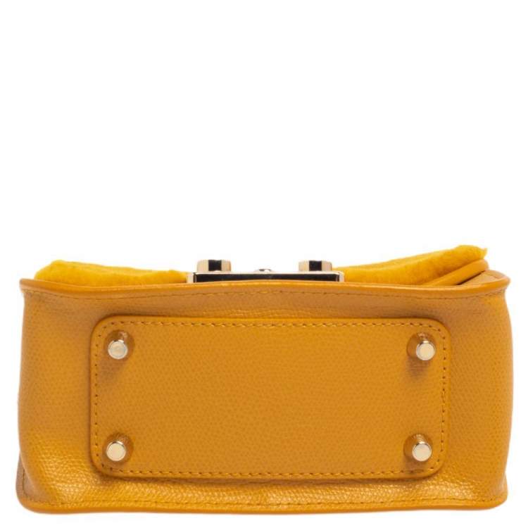 Pre Owned Furla Mustard Leather and Fur Mini Metropolis Crossbody Bag