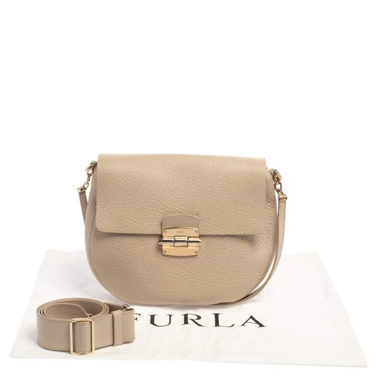 Pre Owned Furla Taupe Grained Leather Club Crossbody Bag