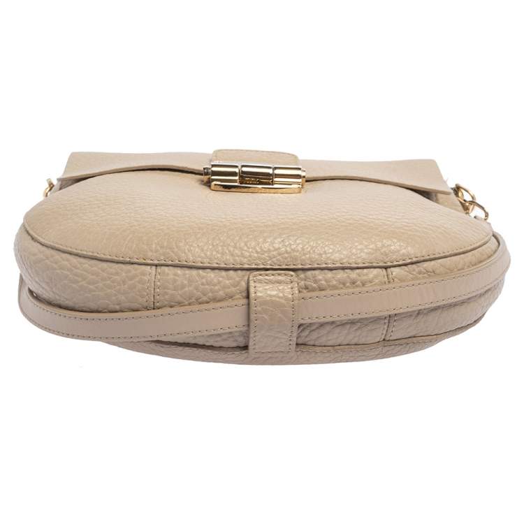 Pre Owned Furla Taupe Grained Leather Club Crossbody Bag