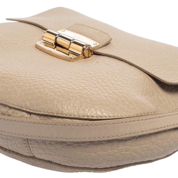 Pre Owned Furla Taupe Grained Leather Club Crossbody Bag