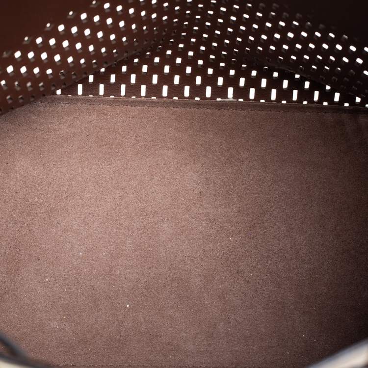 Pre Owned Furla Brown Perforated Leather Stacy Drawstring Bucket Bag