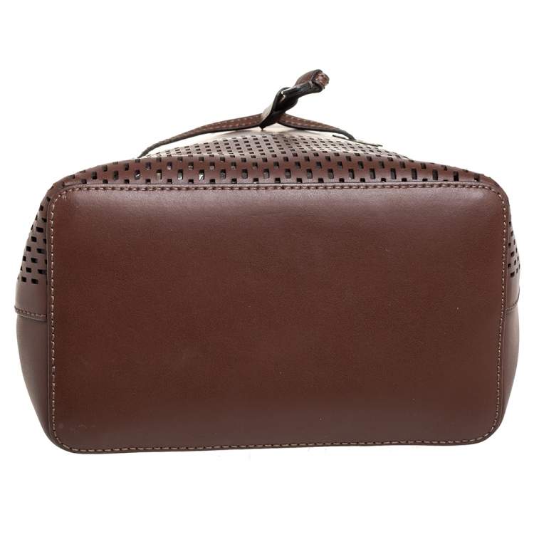 Pre Owned Furla Brown Perforated Leather Stacy Drawstring Bucket Bag