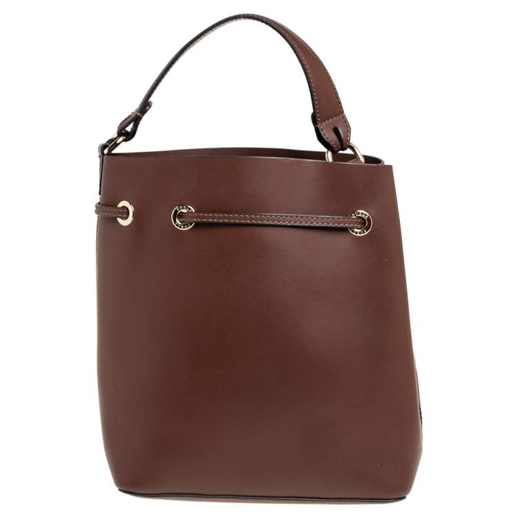 Pre Owned Furla Brown Perforated Leather Stacy Drawstring Bucket Bag