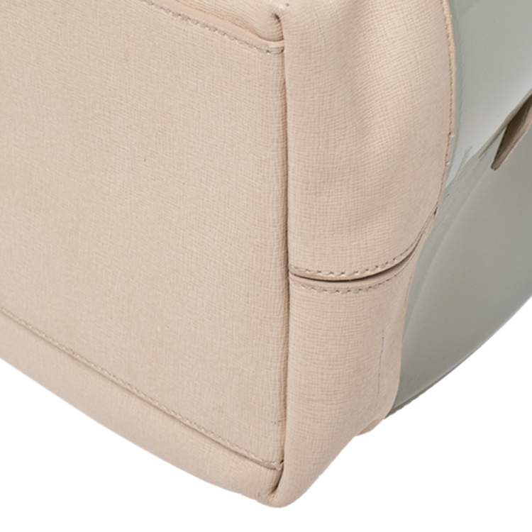 Pre Owned Furla Beige/Mint Green Rubber and Leather Candy Flap Satchel