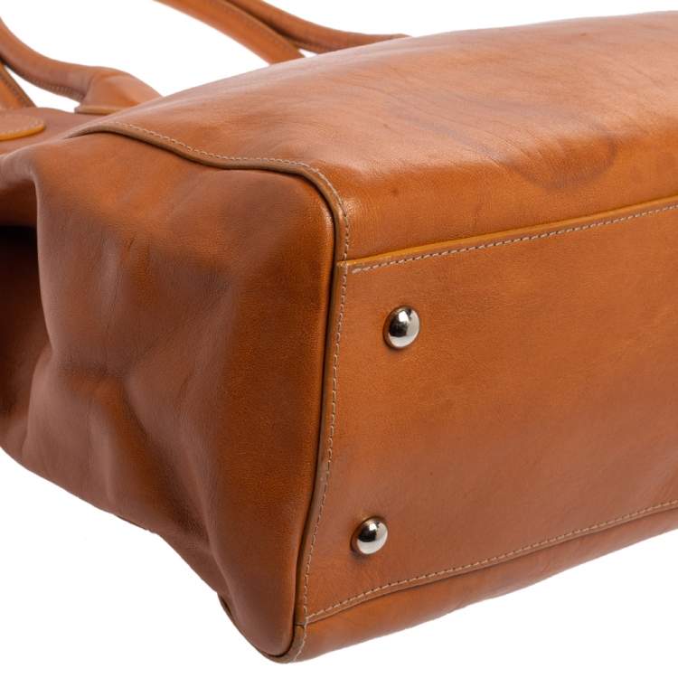 Pre Owned Furla Tan Leather Turn Lock Tote