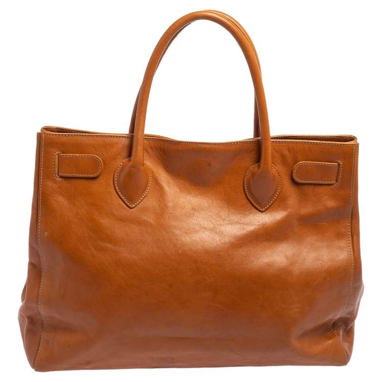 Pre Owned Furla Tan Leather Turn Lock Tote