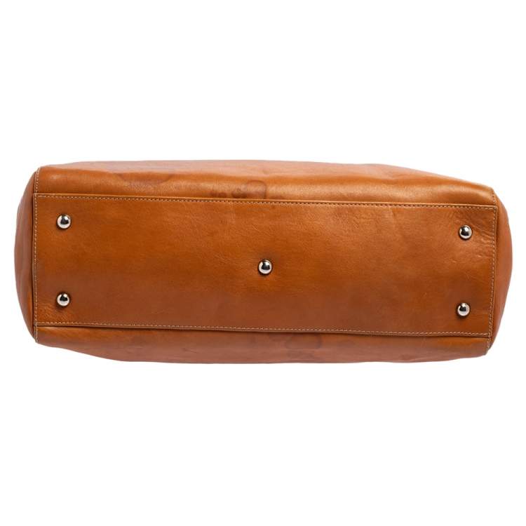 Pre Owned Furla Tan Leather Turn Lock Tote