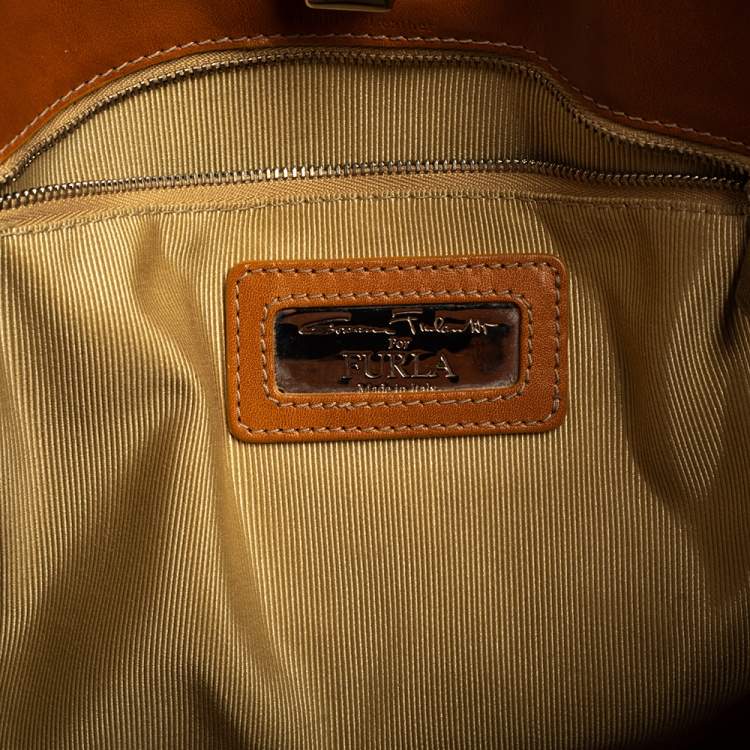 Pre Owned Furla Tan Leather Turn Lock Tote