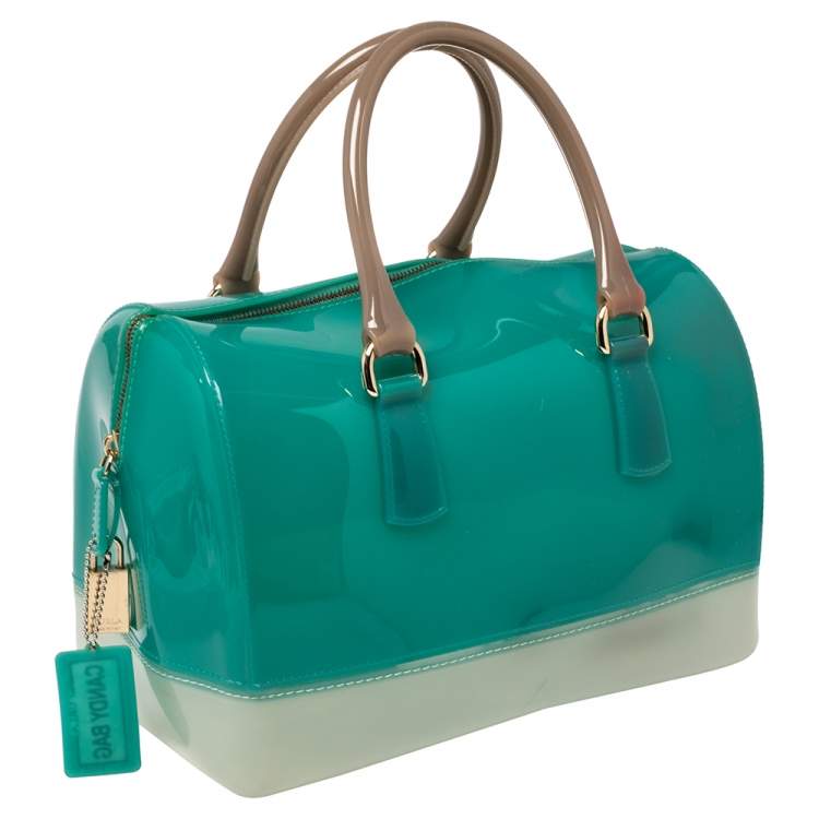 Pre Owned Furla Green/Grey PVC Candy Satchel