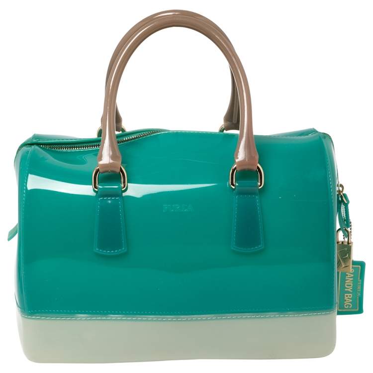 Pre Owned Furla Green/Grey PVC Candy Satchel