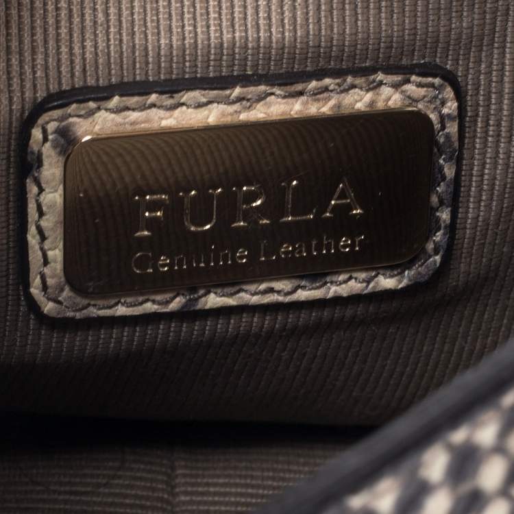 Pre Owned Furla Beige Python Embossed Leather Mini Metropolis Crossbody Bag