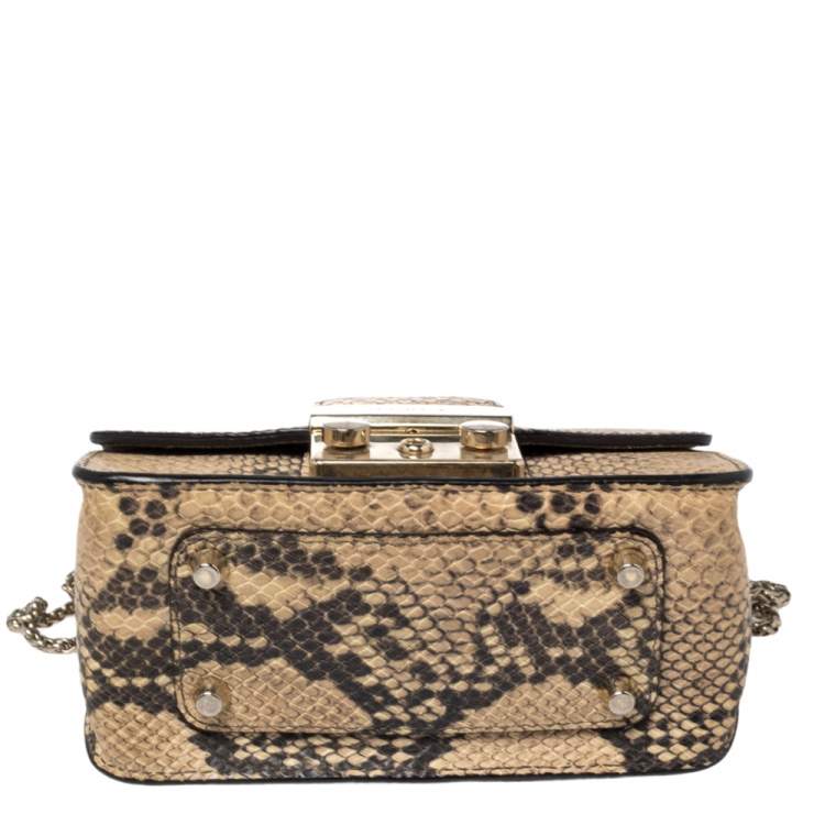 Pre Owned Furla Beige Python Embossed Leather Mini Metropolis Crossbody Bag