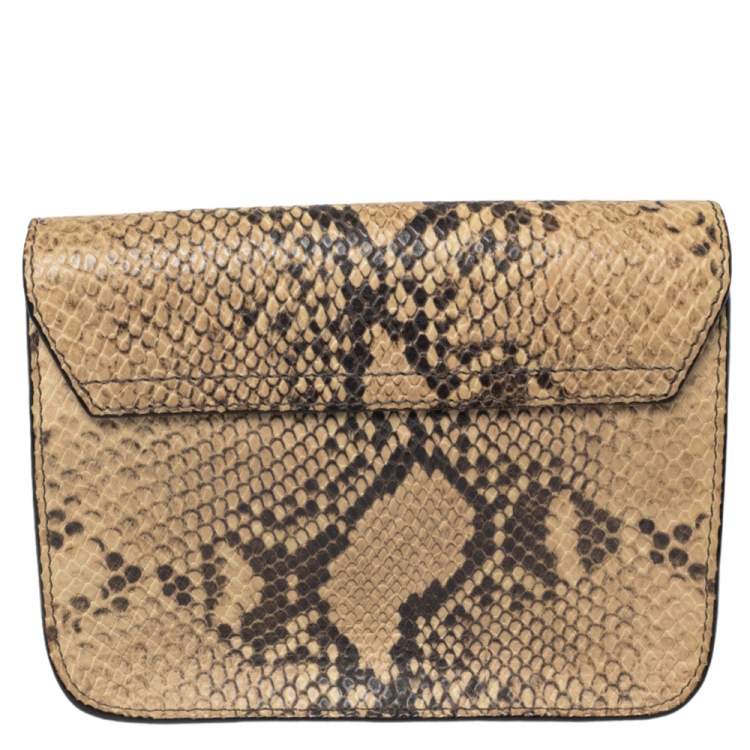 Pre Owned Furla Beige Python Embossed Leather Mini Metropolis Crossbody Bag