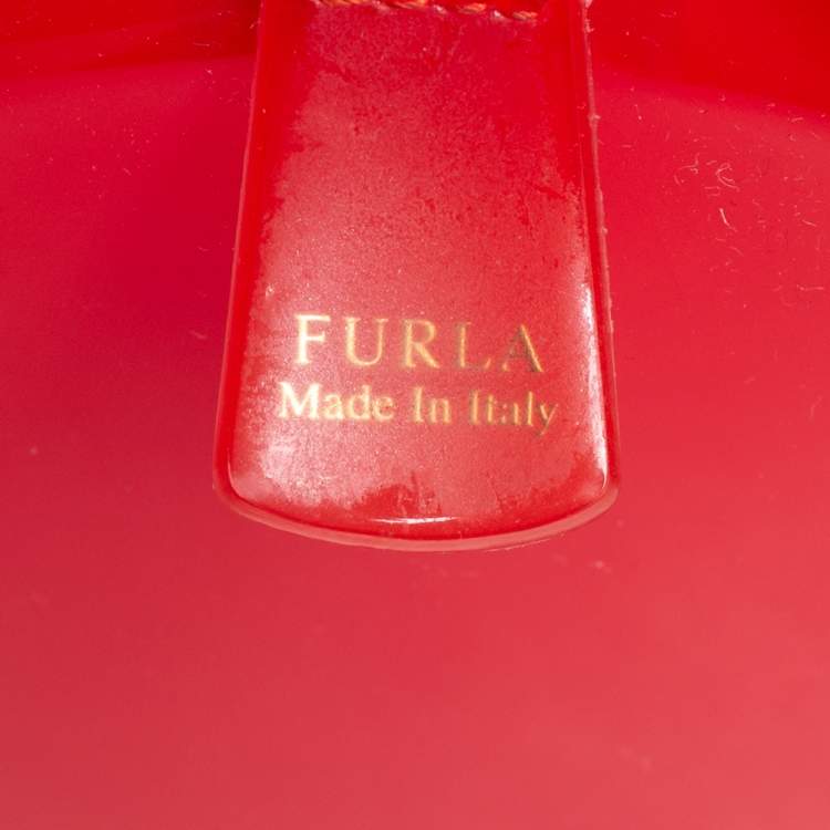 Pre Owned Furla Red Rubber Medium Candy Satchel