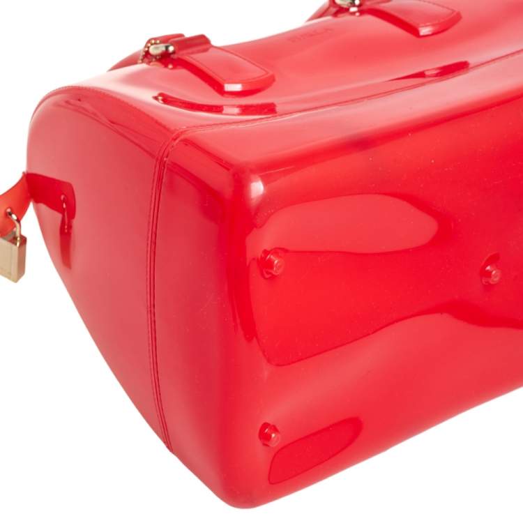 Pre Owned Furla Red Rubber Medium Candy Satchel