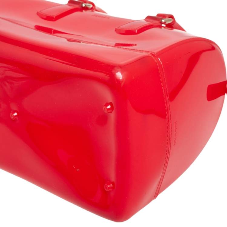 Pre Owned Furla Red Rubber Medium Candy Satchel