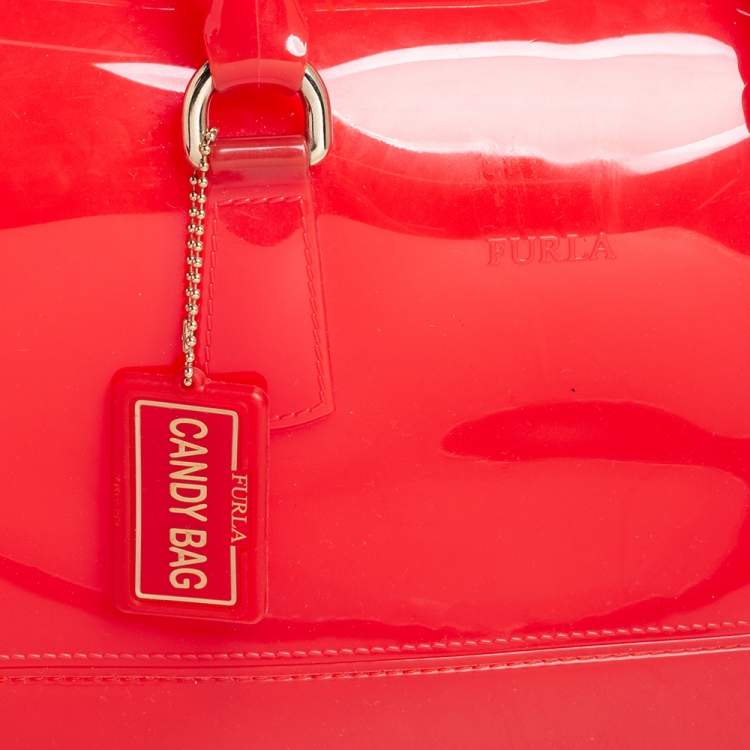 Pre Owned Furla Red Rubber Medium Candy Satchel