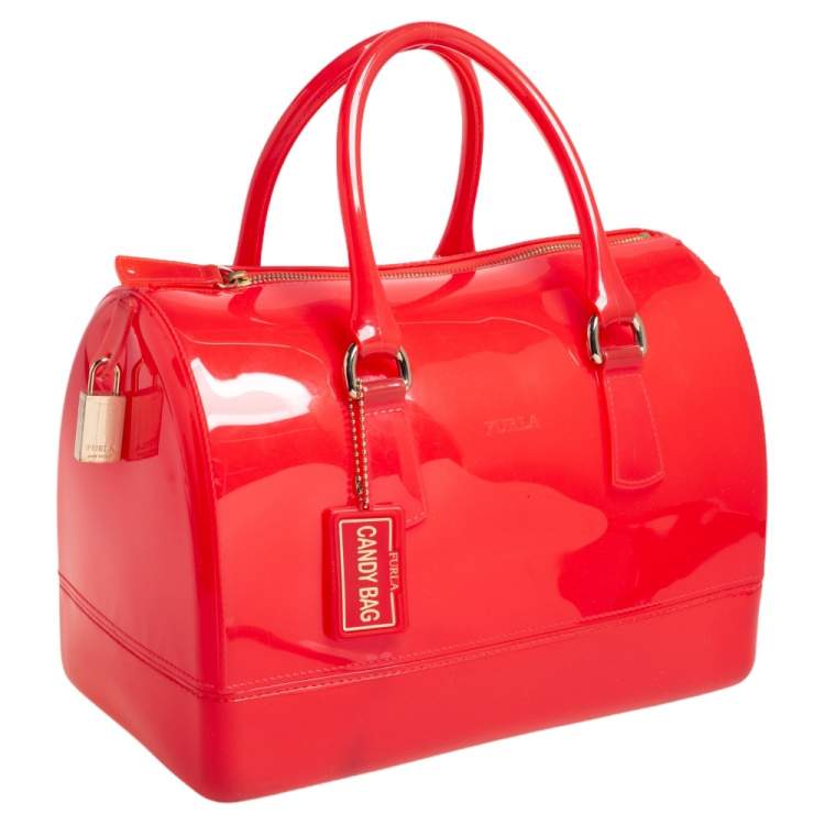 Pre Owned Furla Red Rubber Medium Candy Satchel
