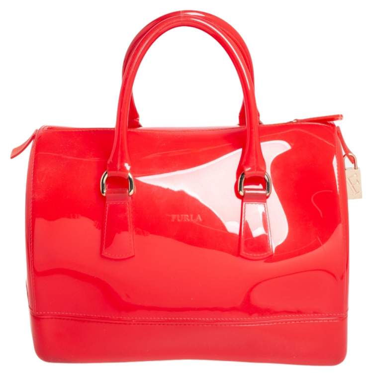 Pre Owned Furla Red Rubber Medium Candy Satchel