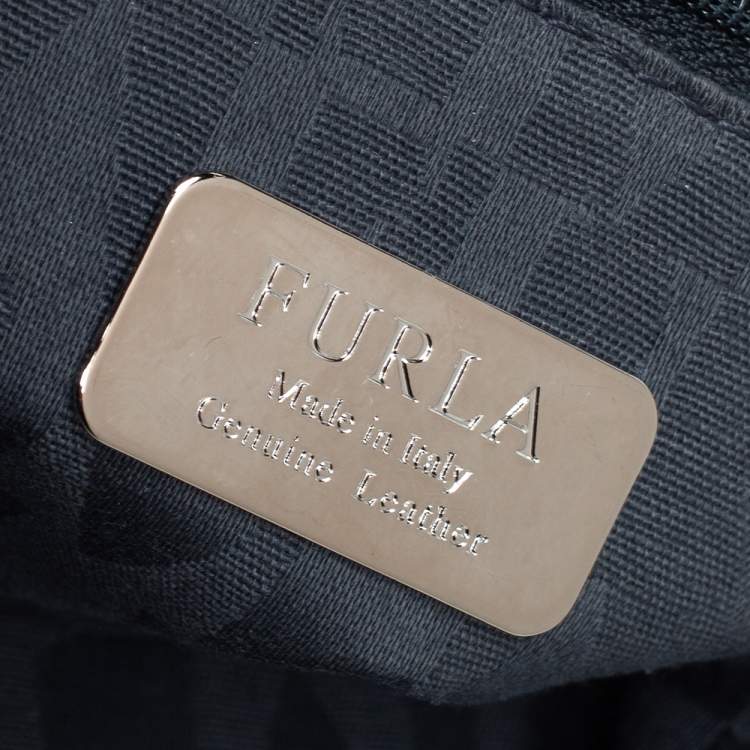 Pre Owned Furla Black Python Embossed Leather Flap Shoulder Bag
