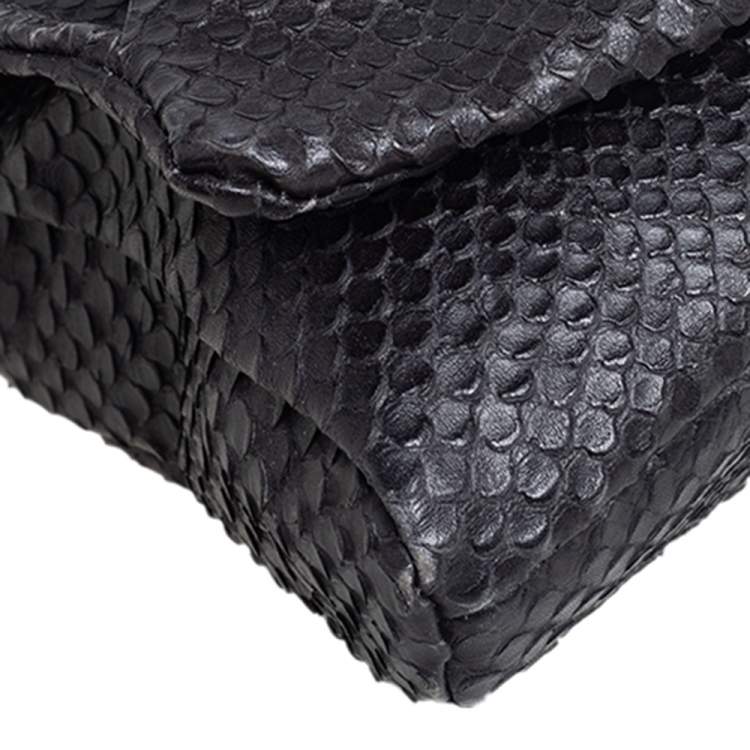 Pre Owned Furla Black Python Embossed Leather Flap Shoulder Bag