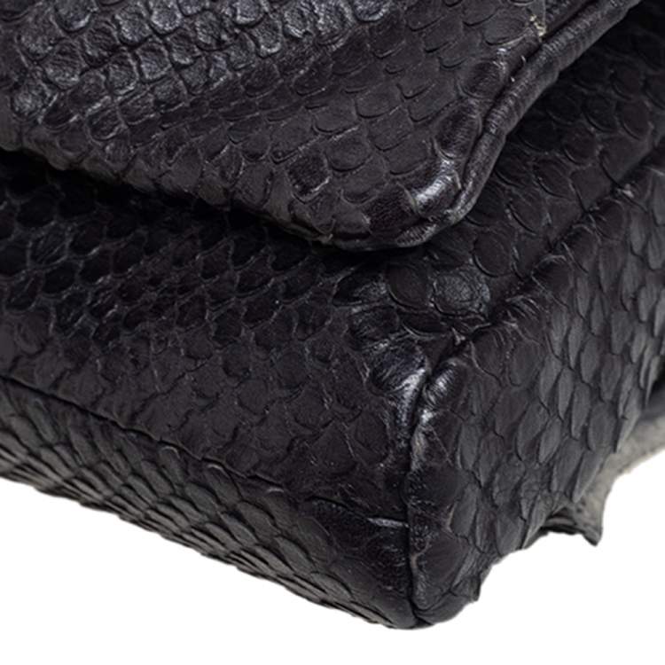 Pre Owned Furla Black Python Embossed Leather Flap Shoulder Bag