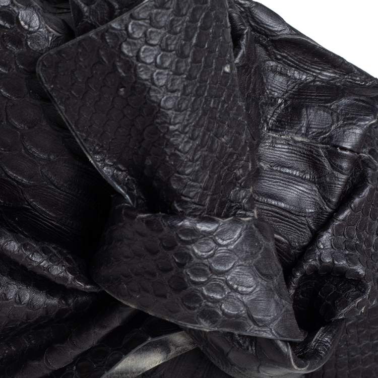 Pre Owned Furla Black Python Embossed Leather Flap Shoulder Bag
