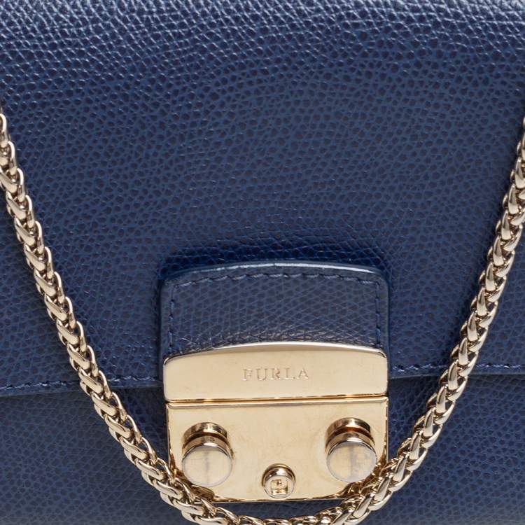 Pre Owned Furla Blue Leather Micro Metropolis Shoulder Bag