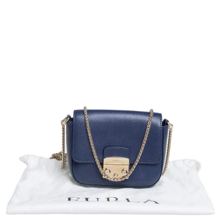 Pre Owned Furla Blue Leather Micro Metropolis Shoulder Bag