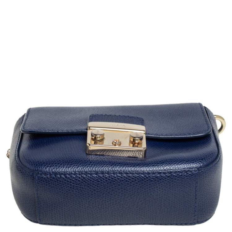 Pre Owned Furla Blue Leather Micro Metropolis Shoulder Bag