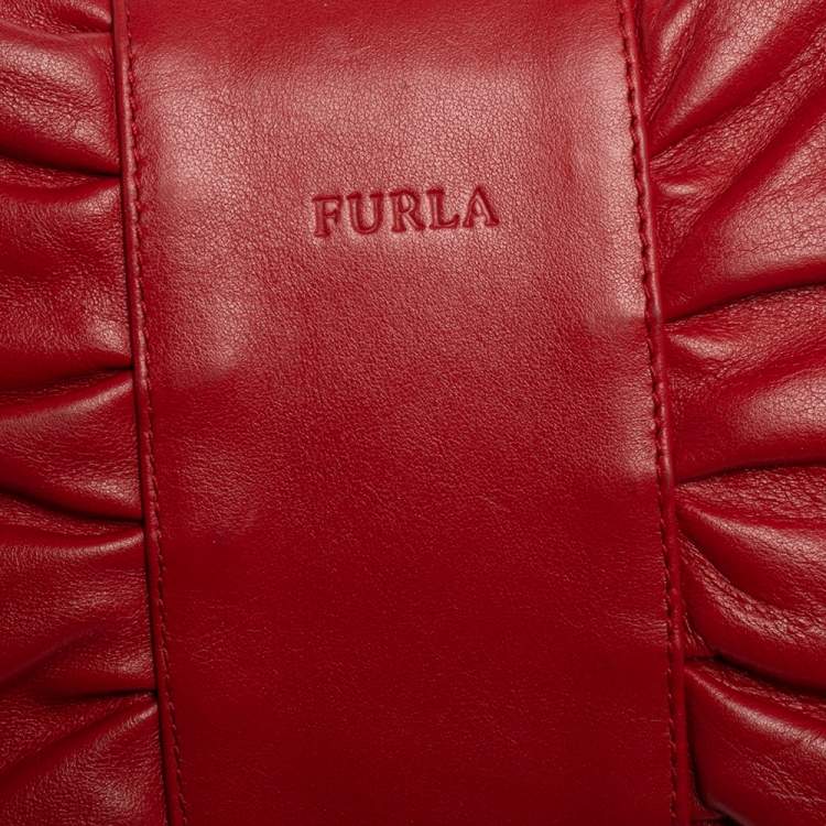 Pre Owned Furla Red Leather Bow Clutch