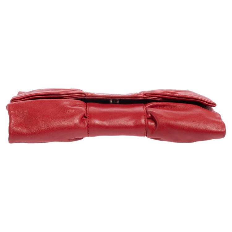Pre Owned Furla Red Leather Bow Clutch