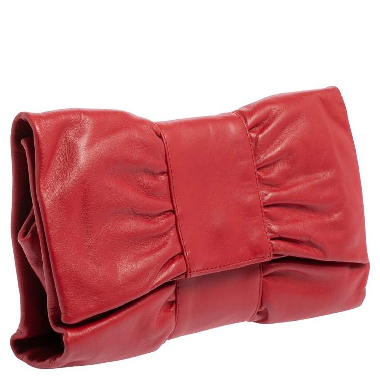 Pre Owned Furla Red Leather Bow Clutch