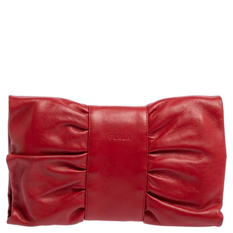 Pre Owned Furla Red Leather Bow Clutch