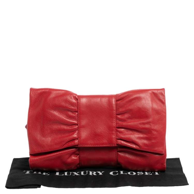 Pre Owned Furla Red Leather Bow Clutch