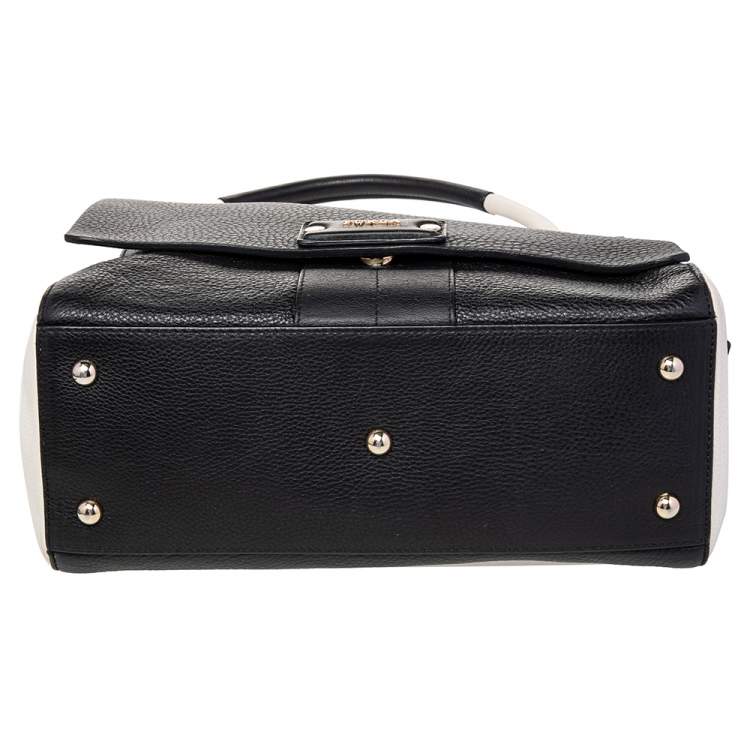 Pre Owned Furla Black/White Leather Flap Top Handle Bag