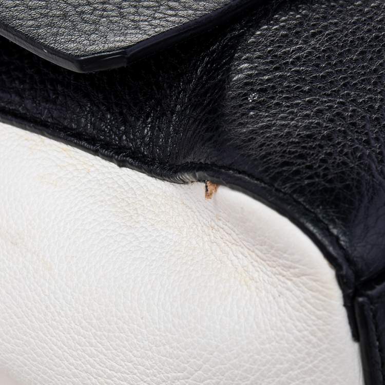Pre Owned Furla Black/White Leather Flap Top Handle Bag