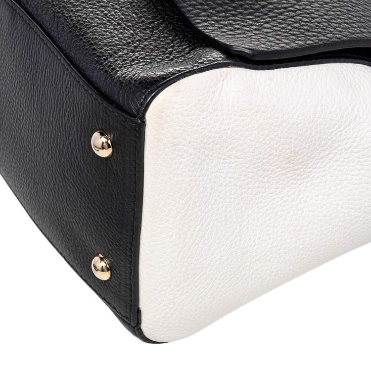 Pre Owned Furla Black/White Leather Flap Top Handle Bag