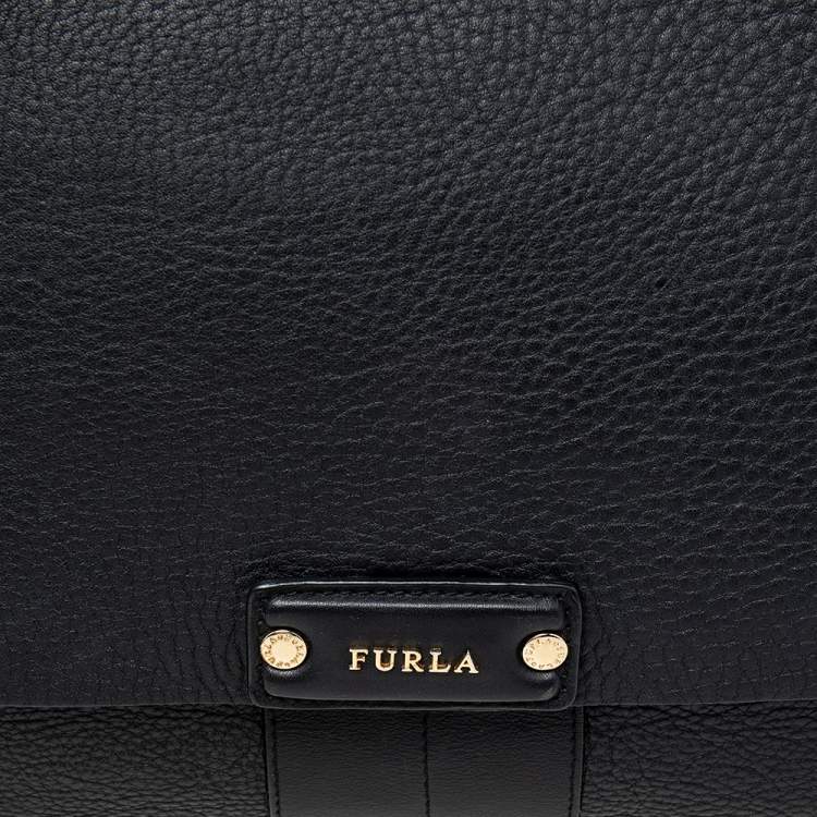 Pre Owned Furla Black/White Leather Flap Top Handle Bag