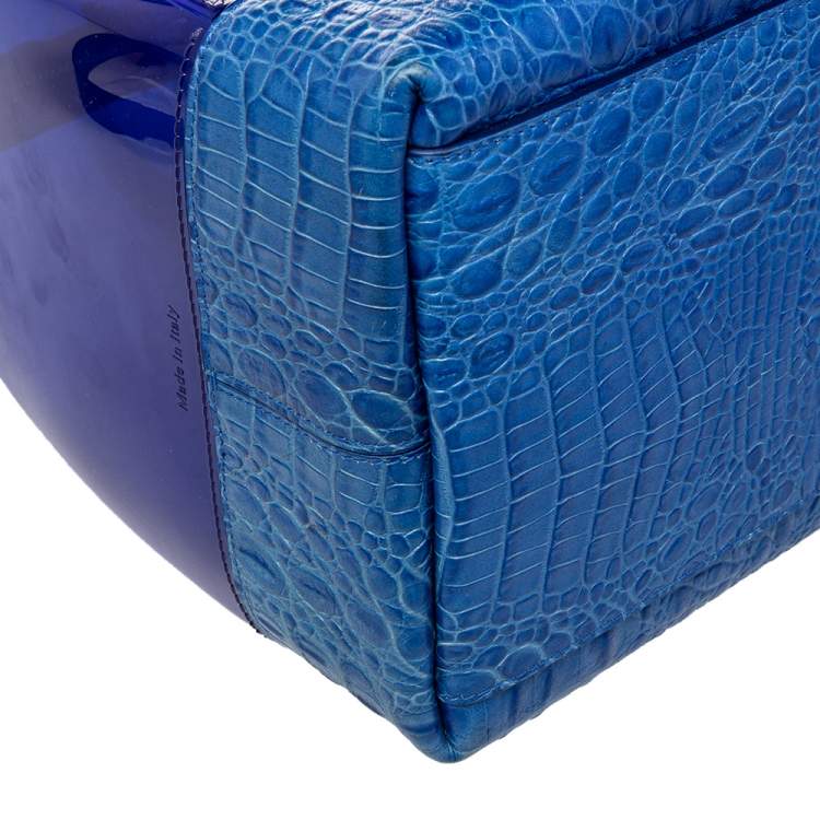 مملوكة مسبقًا Furla Blue Rubber and Croc Embossed Leather Medium Candy Satchel