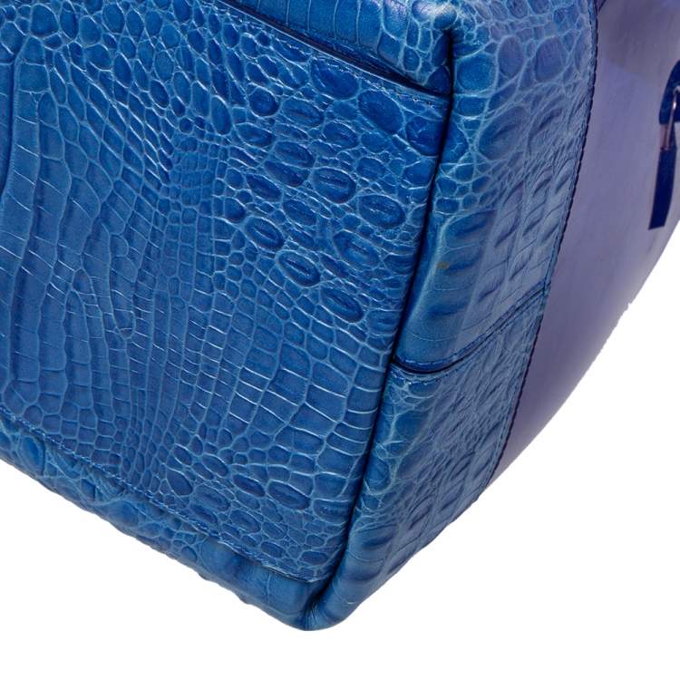 مملوكة مسبقًا Furla Blue Rubber and Croc Embossed Leather Medium Candy Satchel