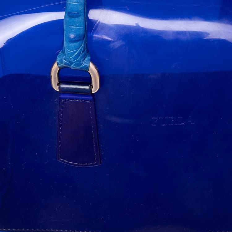 مملوكة مسبقًا Furla Blue Rubber and Croc Embossed Leather Medium Candy Satchel