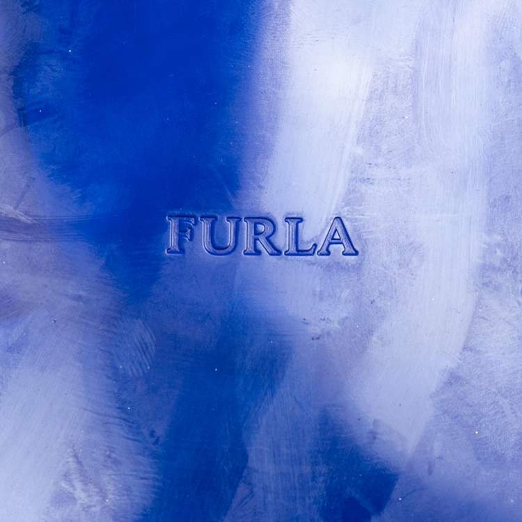 مملوكة مسبقًا Furla Blue Rubber and Croc Embossed Leather Medium Candy Satchel