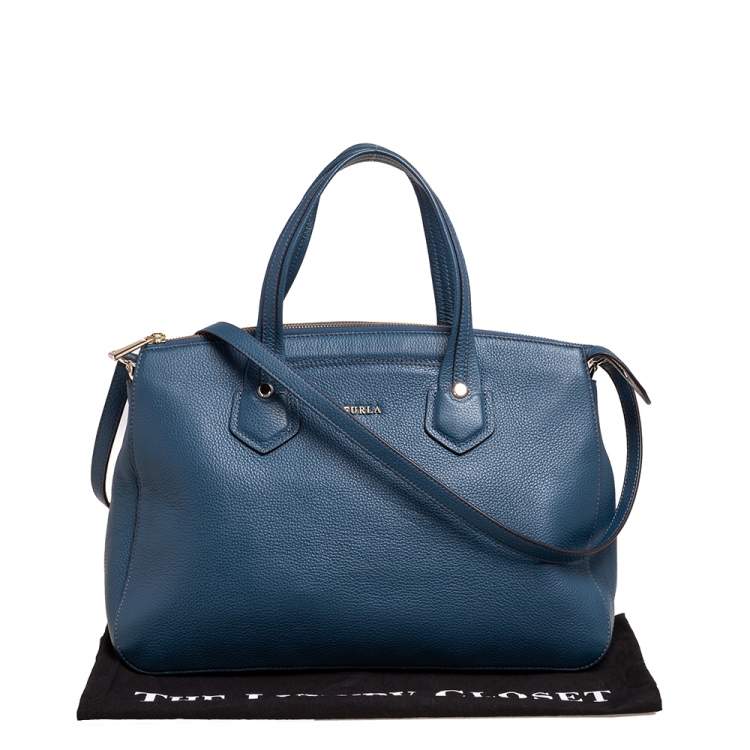 Pre Owned Furla Blue Leather Large Giada Satchel
