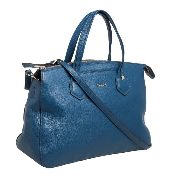 Pre Owned Furla Blue Leather Large Giada Satchel