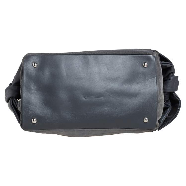 Pre Owned Furla Grey Suede and Leather Side Bow Satchel