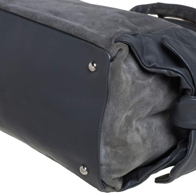 Pre Owned Furla Grey Suede and Leather Side Bow Satchel