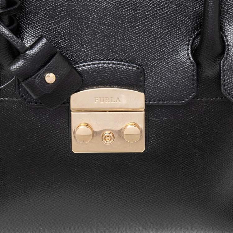 Pre Owned Furla Black Leather Metropolis Tote