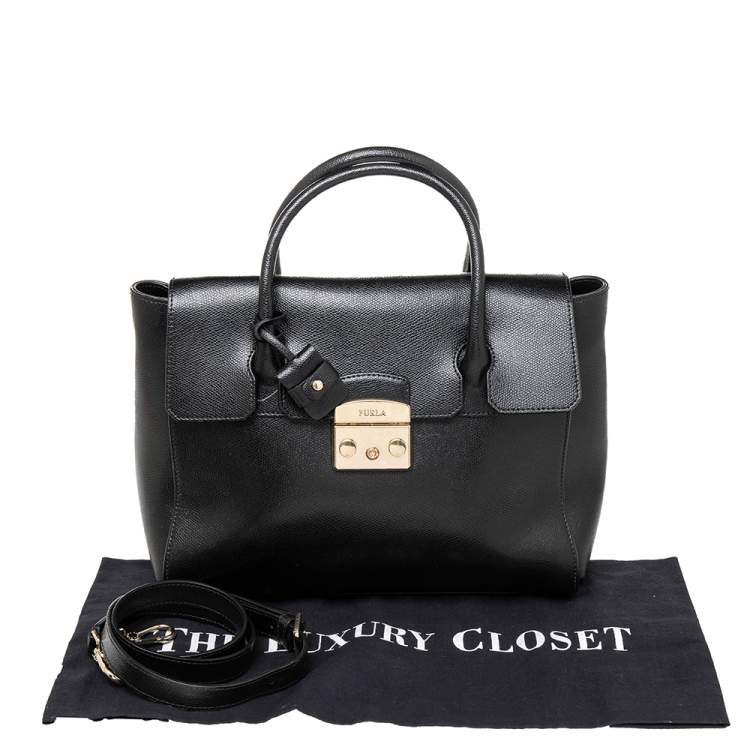 Pre Owned Furla Black Leather Metropolis Tote