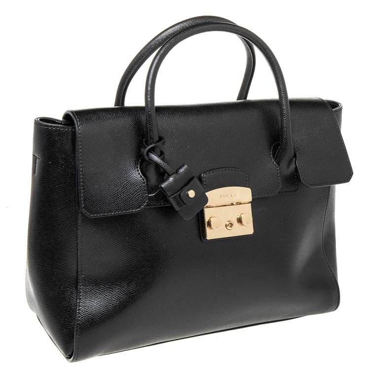 Pre Owned Furla Black Leather Metropolis Tote